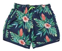 Tmavomodré plážové kraťasy s listami H&M