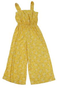 Horčicový kvetovaný ľahký culottes overal New Look