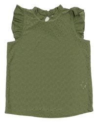 Khaki perforované tričko s kanýry