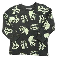Tmavosivá melírovaná mikina s lebkami dinosaurů C&A