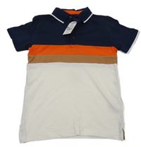Nové - Bílo-tmavomodro-oranžové polo tričko Next
