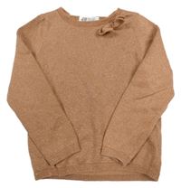 Béžový sveter so zlatými trblietkami a mašlou H&M