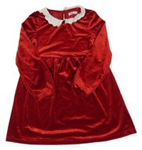 Červené zamatové šaty s golierikom s madeirou Sinsay