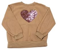 Hnedá mikina so srdcem z překlápěcích flitrů H&M