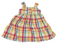 Farebné kockované plátenné šaty Mini Mode
