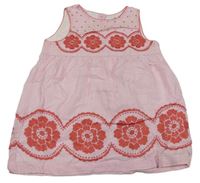 Ružovo-biele pruhované šaty s výšivkami květů