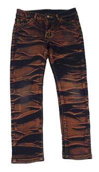 Tmavomodro-starorůžové vzorované skinny rifle 