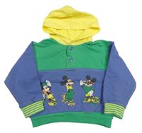 Fialovo-žlto-zelená mikina s Mickeym a kapucňou