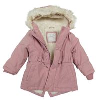 Světlerůžová šusťáková zimní bunda s kapucí s kožešinou Primark