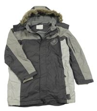 Sivo-tmavosivá šušťáková funkčná lyžiarska bunda s kapucňou Vertbaudet