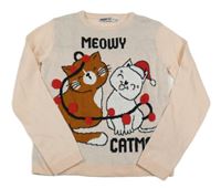 Marhuľový ľahký sveter s mačkami a nápisom Pepperts