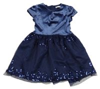 Tmavomodré sametové šaty s tylovou sukní s flitry M&S