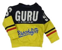 Tmavomodro-žltá mikina s nápismi