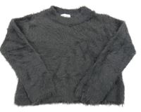 Tmavosivý chlpatý crop sveter H&M