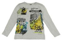 Šedé melírované triko s potiskem Chapter young