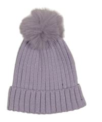 Nové - lila třpytivá pletená čepice s bambulí Primark