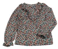 Čierno-modro-červené kvetované tričko s volánikom F&F