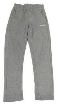 Šedé melírované tepláky s logem Hummel