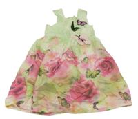 Zeleno-růžové tylové šaty s motýlky 