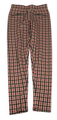 Červeno-béžové kockované tregíny so zipy