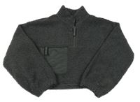 Tmavosivá huňatá crop mikina s vreckom Primark