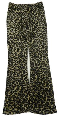 Čierno-béžové leopardí zamatové flare legíny only