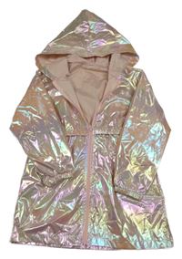 Růžová metalická šusťáková jarní parka s kapucí 