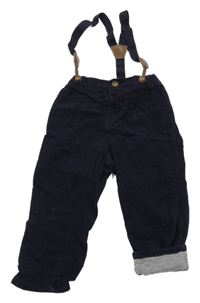 Tmavomodré podšité manšestráky s kšandami H&M
