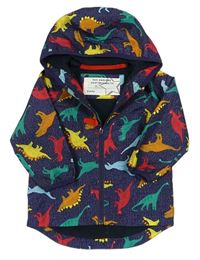Tmavomodrá melírovaná šušťáková jarná bunda s kapucňou a dinosaurami Mothercare