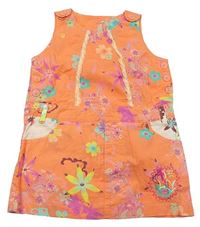 Broskvové kvetované plátenné šaty Cakewalk