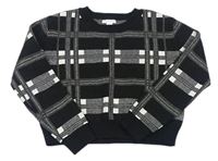 Čierno-sivý kockovaný trblietavý crop sveter Primark