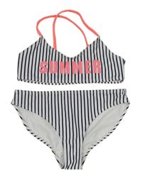 Tmavomdoro-bílé pruhované dvoudílné plavky s nápisem H&M