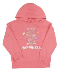 Ružová mikina s kvetmi a nápisom a kapucňou zn. Primark