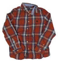 Tehlovo-tmavomodro-biela kockovaná košeľa s výšivkou zn. C&A