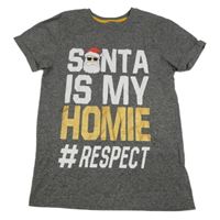 Sivé melírované tričko s nápisom a Santou zn. Rebel