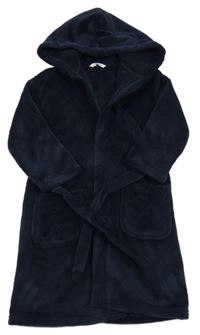 Tmavomodrý plyšový župan s kapucí M&S