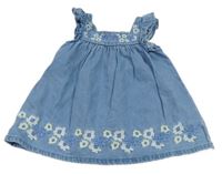 Světlemodré riflové šaty s květy a volánky M&S