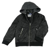 Čierna koženková bunda s teplákovou kapucňou Dopodopo