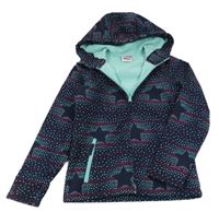 Tmavomodro-světlemodro-růžová puntíkatá softshellová bunda s hvězdami a kapucí Yigga