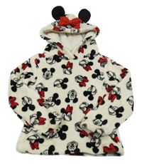 Smetanovo-čierno-červená plyšová oversize domáceá mikina s Minnie a Mickeym a kapucňou C&A
