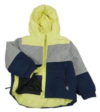 Tmavomodro-šedo-neonově žlutá šusťáková lyžařská bunda s kapucí Lupilu