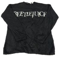 Čierny chlpatý sveter s nápisom H&M