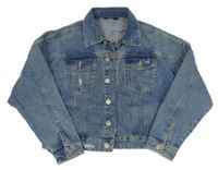 Modrá rifľová crop bunda s vyšúchaním George