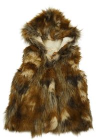 Hnedá kožušinová podšitá vesta s kapucňou Next