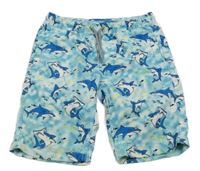 Světlemodré batikované plážové kraťasy se žraloky C&A