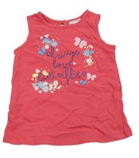 Fuchsiový top s nápisom a kvetmi