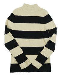 Béžovo-čierny rebrovaný pruhovaný sveter S. Oliver