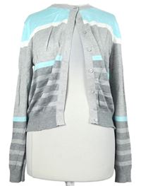 Dámsky sivo-modrý pruhovaný ľahký prepínaci crop sveter M&S