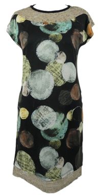 Dámské černo-béžové puntíkované šaty s krajkou 