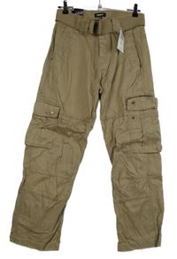 Nové - Pánske béžové plátenné cargo nohavice s kapsami vel. 30/30